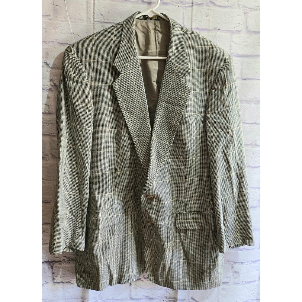 Austin Reed Dillard's Black Tan Plaid Men's Blazer 46 Lined